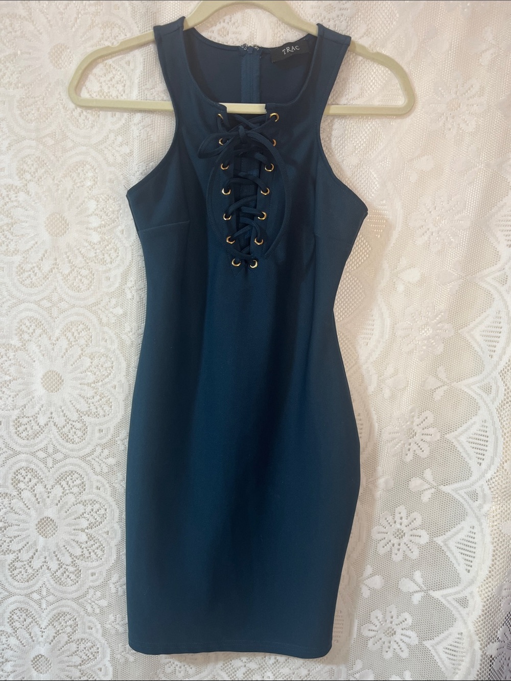 Trac Teal Lace-Up Bodycon Mini Dress XS